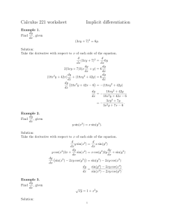 Calculus 221 worksheet Implicit differentiation