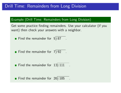 Drill Time: Remainders from Long Division