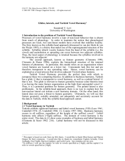 Glides, laterals, and Turkish Vowel Harmony1 Susannah V. Levi
