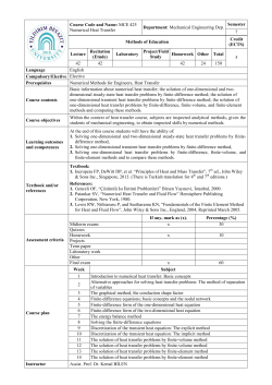 Course Code and Name: MCE 425 Numerical Heat Transfer