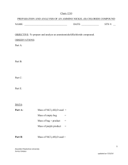 Preparation of a Nickel complex - Kwantlen Polytechnic University