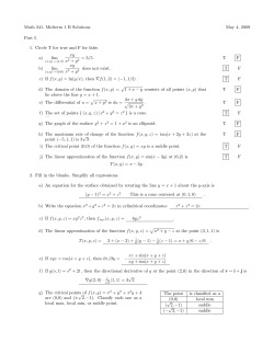 Math 241, Midterm 1 B Solutions May 4, 2009 Part I. 1