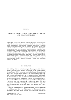 TAKING STOCK OF INFINITE VALUE: PASCAL`S WAGER AND