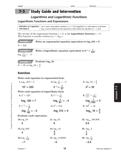 7-3 Study Guide and Intervention Logarithms and Logarithmic