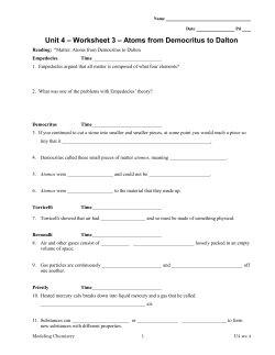 Unit 4 &ndash; Worksheet 3 &ndash; Atoms from Democritus to Dalton
