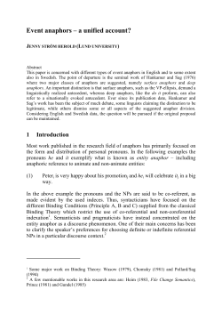 Event anaphors - a unified account? The Department of English