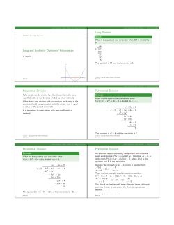 Long and Synthetic Division of Polynomials Long Division