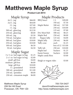 Matthews Maple Syrup Product List 2014