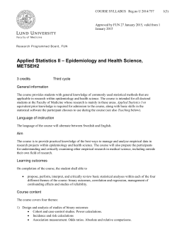 Syllabus Applied statistics II - epid and health science (pdf 212,2 kB)