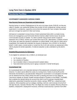 Long Term Care in Quebec 2016 Residential Facilities