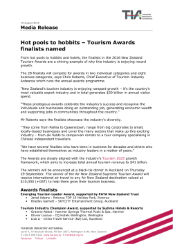 Hot pools to hobbits &ndash; Tourism Awards finalists named