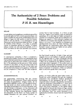 The Authenticity of 2 Peter: Problems and Possible Solutions