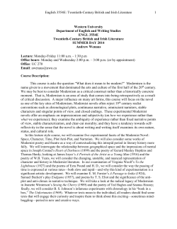 English 3554E: Twentieth-Century British and Irish Literature 1