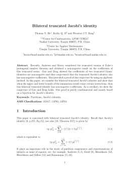 Bilateral truncated Jacobi`s identity 1 Introduction