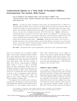 Unintentional Injuries in a Twin Study of Preschool Children