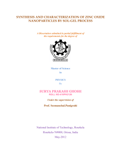 Synthesis and Characterization of Zinc Oxide