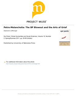 Petro-Melancholia: The BP Blowout and the Arts of Grief