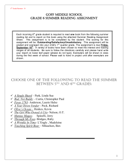 Summer Reading Assignment for Incoming 6th Graders