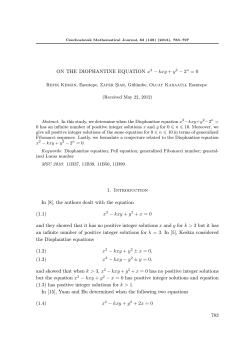 ON THE DIOPHANTINE EQUATION x2 &minus; kxy + y 2