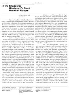 In the Shadows: Cincinnati`s Black Baseball Players