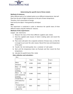 Determining the specific heat of three metals Method of