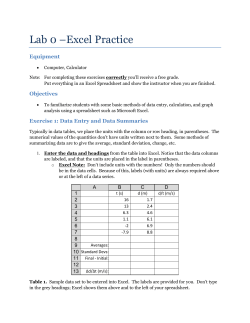 Lab 0 &ndash;Excel Practice