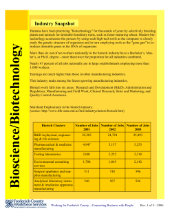 BioTech Industry updated 3.7.07 - Frederick County Workforce