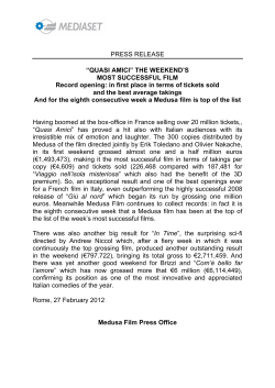 PRESS RELEASE &ldquo;QUASI AMICI&rdquo; THE WEEKEND`S MOST