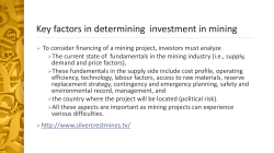 Key factors in determining investment in mining