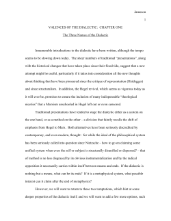 Jameson 1 VALENCES OF THE DIALECTIC