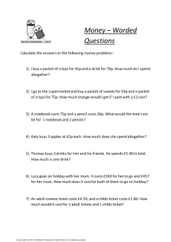 Money &ndash; Worded Questions - Maths Homework Help Online