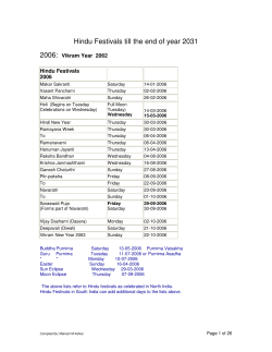 Hindu Festivals till the end of year 2031