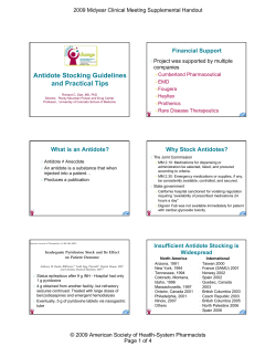 Antidote Stocking Guidelines and Practical Tips