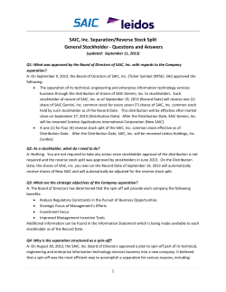 SAIC, Inc. Separation/Reverse Stock Split General Stockholder