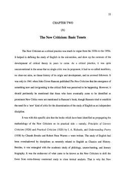 The New Criticism: Basic Tenets