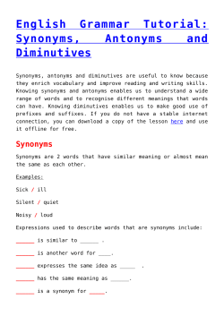 English Grammar Tutorial: Synonyms, Antonyms and Diminutives