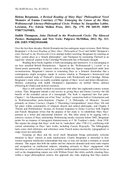 Helena Bergmann, A Revised Reading of Mary Hays` Philosophical