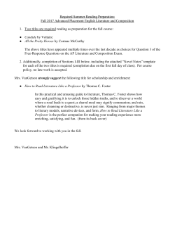 Required Summer Reading Preparation: Fall 2017 Advanced