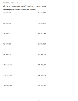Greatest common factor of two numbers up to 1000