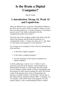 I. Introduction. Strong AI, Weak AI and Cognitivism.