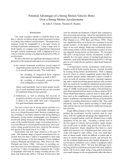 Potential Advantages of a Strong Motion Velocity Meter Over a