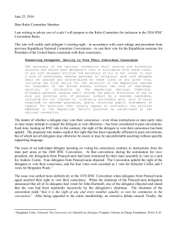 June 25, 2016 Dear Rules Committee Member: I am writing to