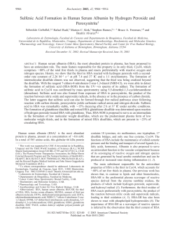 Sulfenic Acid Formation in Human Serum Albumin by Hydrogen