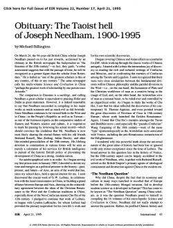 Obituary: The Taoist Hell of Joseph Needham, 1900-1995