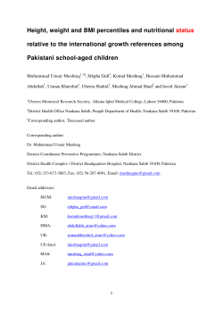 Height, weight and BMI percentiles and nutritional status relative to