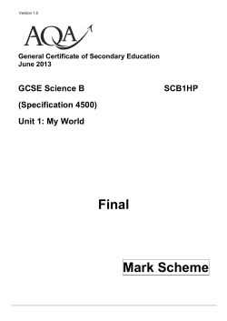 GCSE Science B Mark scheme Unit 01 - My World June 2013