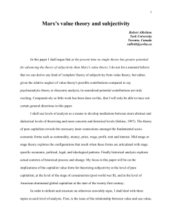 Marx`s Value Theory and Subjectivity