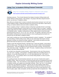 Using "You" in Academic Writing (Podcast Transcript)