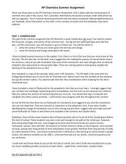 AP Chemistry Summer Assignment