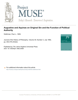 Augustine and Aquinas on Original Sin and the Function of Political
